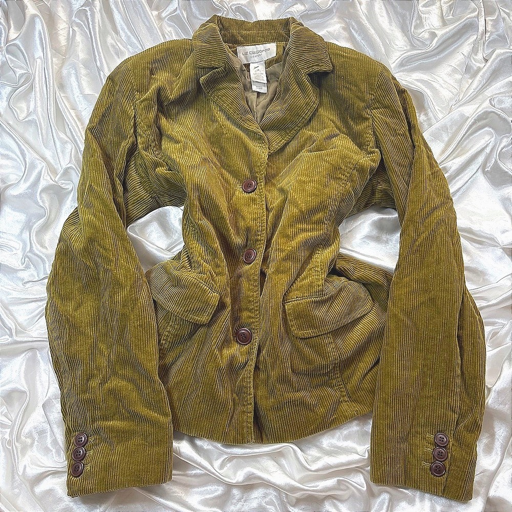 Vintage Corduroy Blazer Olive Green Excellent Liz Claiborne Lizsport Jacket 14
